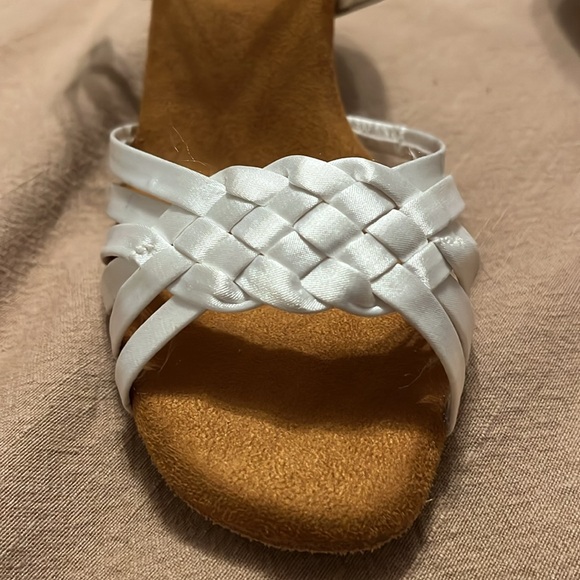 White Satin Ballroom Dance Shoes - Picture 5 of 8